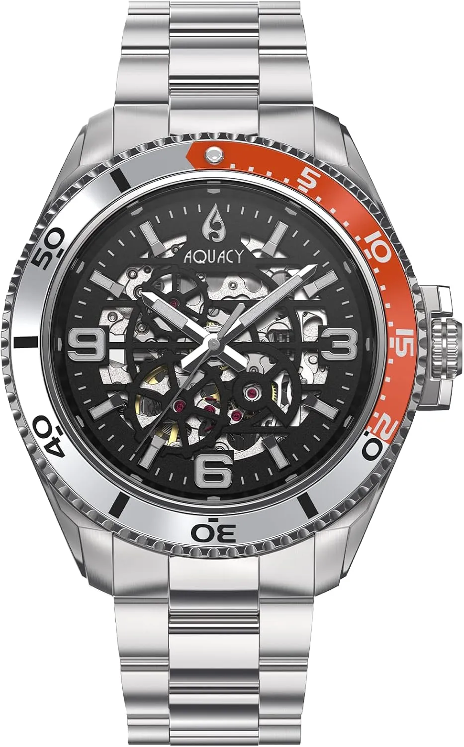 Automatic Movement Stainless Steel Bracelet Aquacy HEI Matau Skeleton 200M Black cease audience fervor silhouette Dial Orange/Silver Bezel Men's Automatic Watch - Japan Miyota 