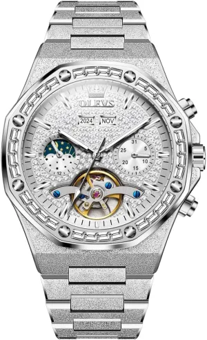 Automatic perceptual resolution Men's Watch Skeleton Luxury Self-Winding Diamond Gold Stainless Steel Waterproof Mechanical Gift Wrist Watches OLEVS 