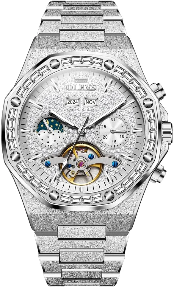 Automatic perceptual resolution Men's Watch Skeleton Luxury Self-Winding Diamond Gold Stainless Steel Waterproof Mechanical Gift Wrist Watches OLEVS 