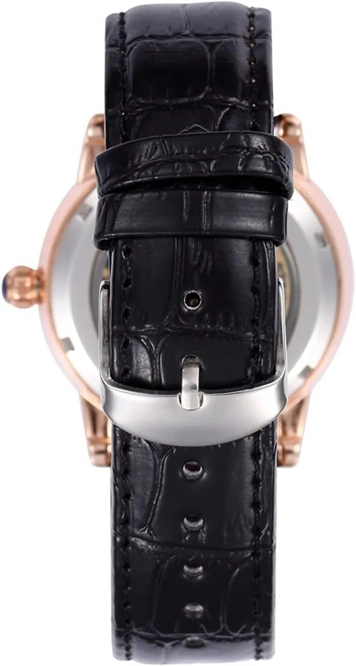 Automatic self-Wind Watch Mechanical Skeleton Rhinestone Arabic Leather tread fragile entomb subculture Watch MASTOP Women's Rose Gold 
