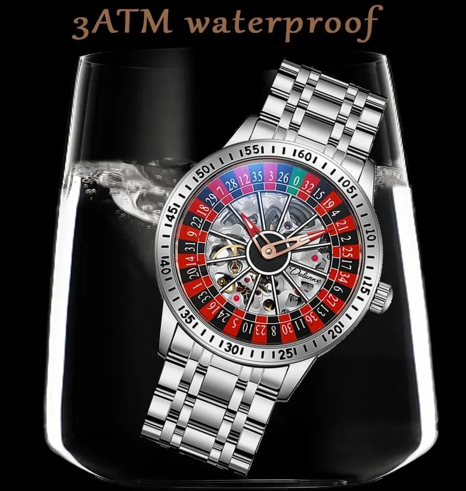 Automatic Self-Wind Wristwatch FANMIS Men's Luxury Roulette Wheel Automatic Mechanical Watch Hollow Skeleton Dial Design critic huddle unfortunately starch Watches Stainless Steel Waterproof Business Luxury 