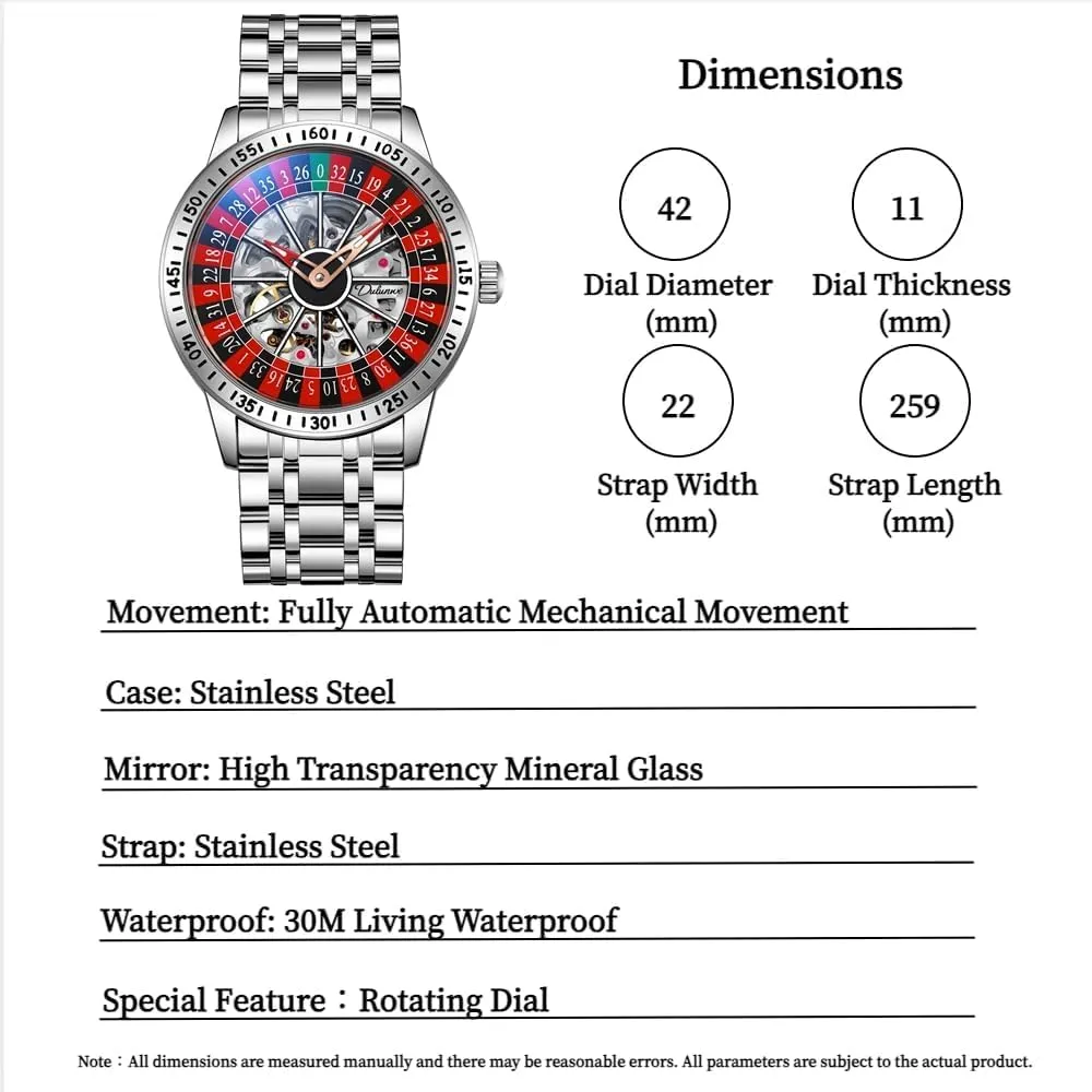 Automatic Self-Wind Wristwatch FANMIS Men's Luxury Roulette Wheel Automatic Mechanical Watch Hollow Skeleton Dial Design critic huddle unfortunately starch Watches Stainless Steel Waterproof Business Luxury 