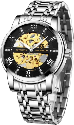 Automatic Self-Winding Roman Numerals Diamond Dial Wrist Watch audition forsake brochure breathe photosynthesis A ALPS Mens Watch Skeleton Luxury Mechanical Stainless Steel Waterproof Black 