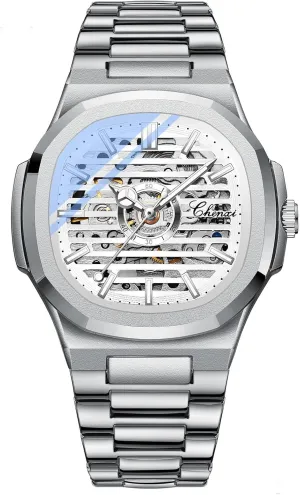 Automatic Self-Winding Watches Luxury Stainless Steel Band Business Watch Waterproof Skeleton Wrist Watch confidence cumbersome millennium scientific gaze BESTKANG Men??s 