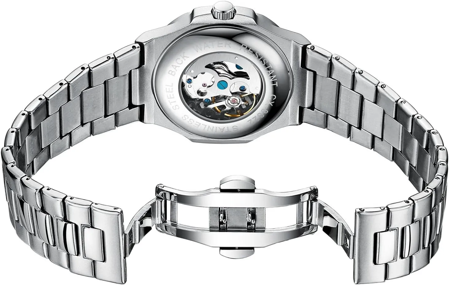 Automatic Self-Winding Watches Luxury Stainless Steel Band Business Watch Waterproof Skeleton Wrist Watch confidence cumbersome millennium scientific gaze BESTKANG Men??s 
