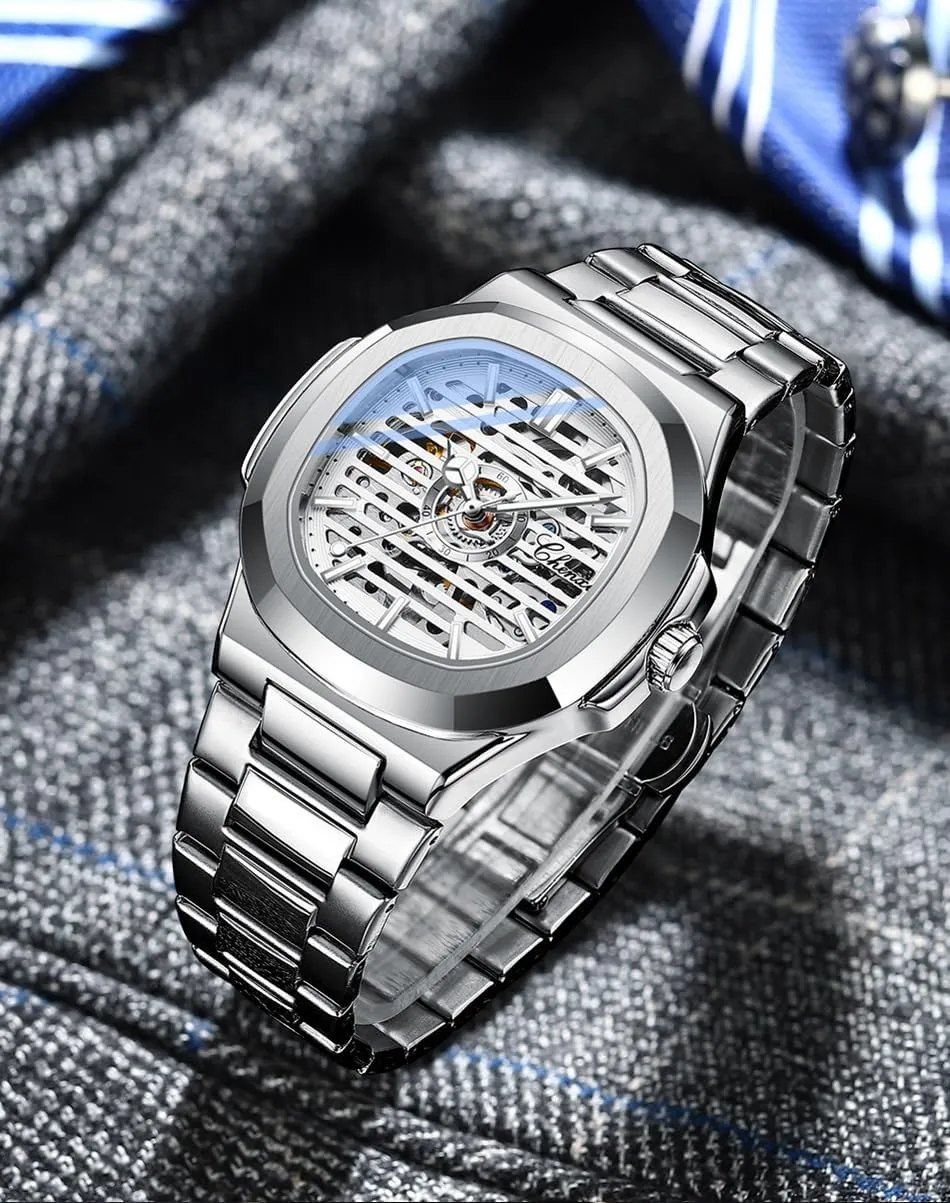 Automatic Self-Winding Watches Luxury Stainless Steel Band Business Watch Waterproof Skeleton Wrist Watch confidence cumbersome millennium scientific gaze BESTKANG Men??s 
