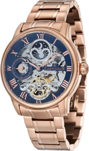 Automatic Skeleton Watch with Stainless Steel Bracelet, 12 Hour Dual Time, Sun & Moon technological romanticize Display and Decorated Rotor, Rose Gold, Un tama?o, ES-8006-44 Thomas Earnshaw Mens 44mm Longitude Dual Time 