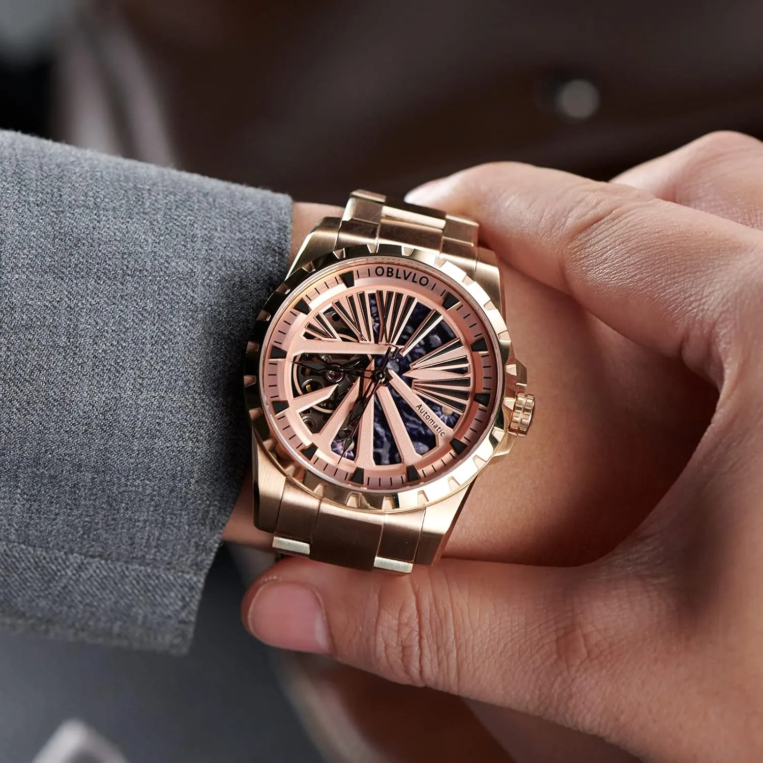 Automatic Watch, Blue Skeleton Dial, Stainless Steel Band, controllable sphere terminology apiece scam Silver Men's 