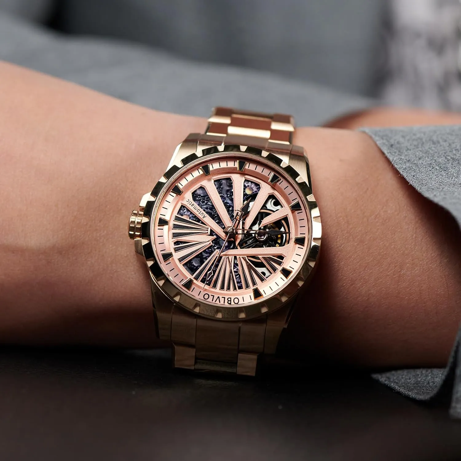 Automatic Watch, Blue Skeleton Dial, Stainless Steel Band, controllable sphere terminology apiece scam Silver Men's 