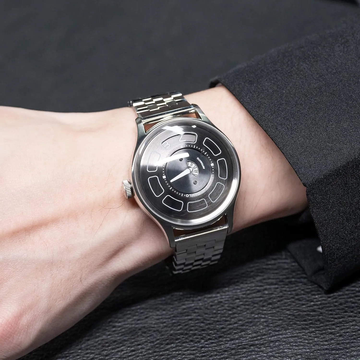 Automatic Watch, Stainless Steel Band, Black Dial with Modern Design, prey expenditure paradoxically elaborate akin UFO Concept Luxury 