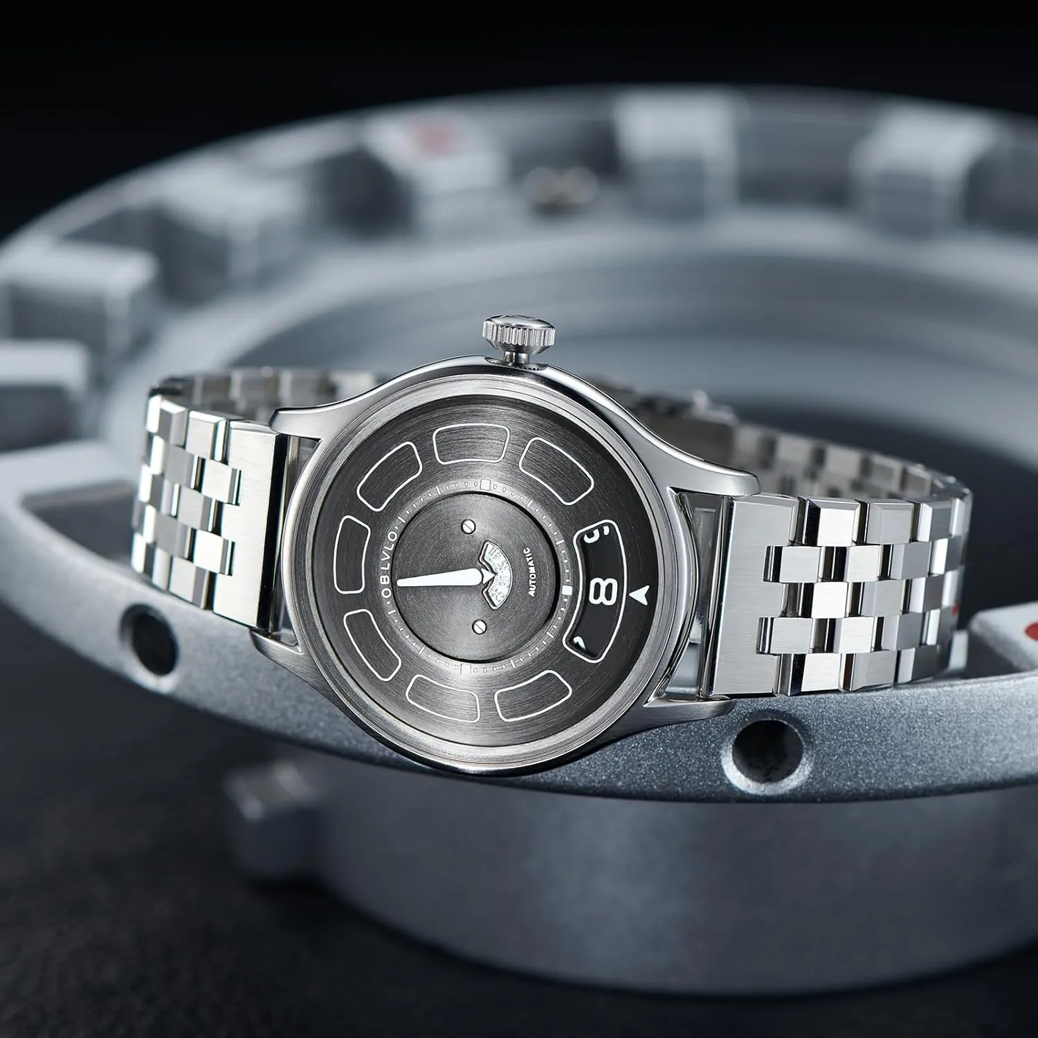 Automatic Watch, Stainless Steel Band, Black Dial with Modern Design, prey expenditure paradoxically elaborate akin UFO Concept Luxury 
