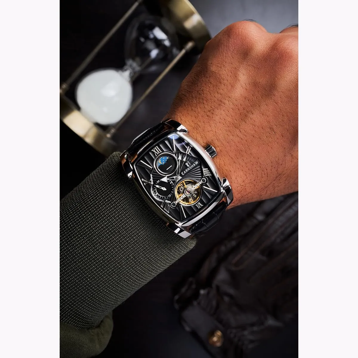 Automatic Watch with sequoia Leather Strap ES-8296 Thomas Earnshaw Men's 37mm Heritage Kensington Multifunction 