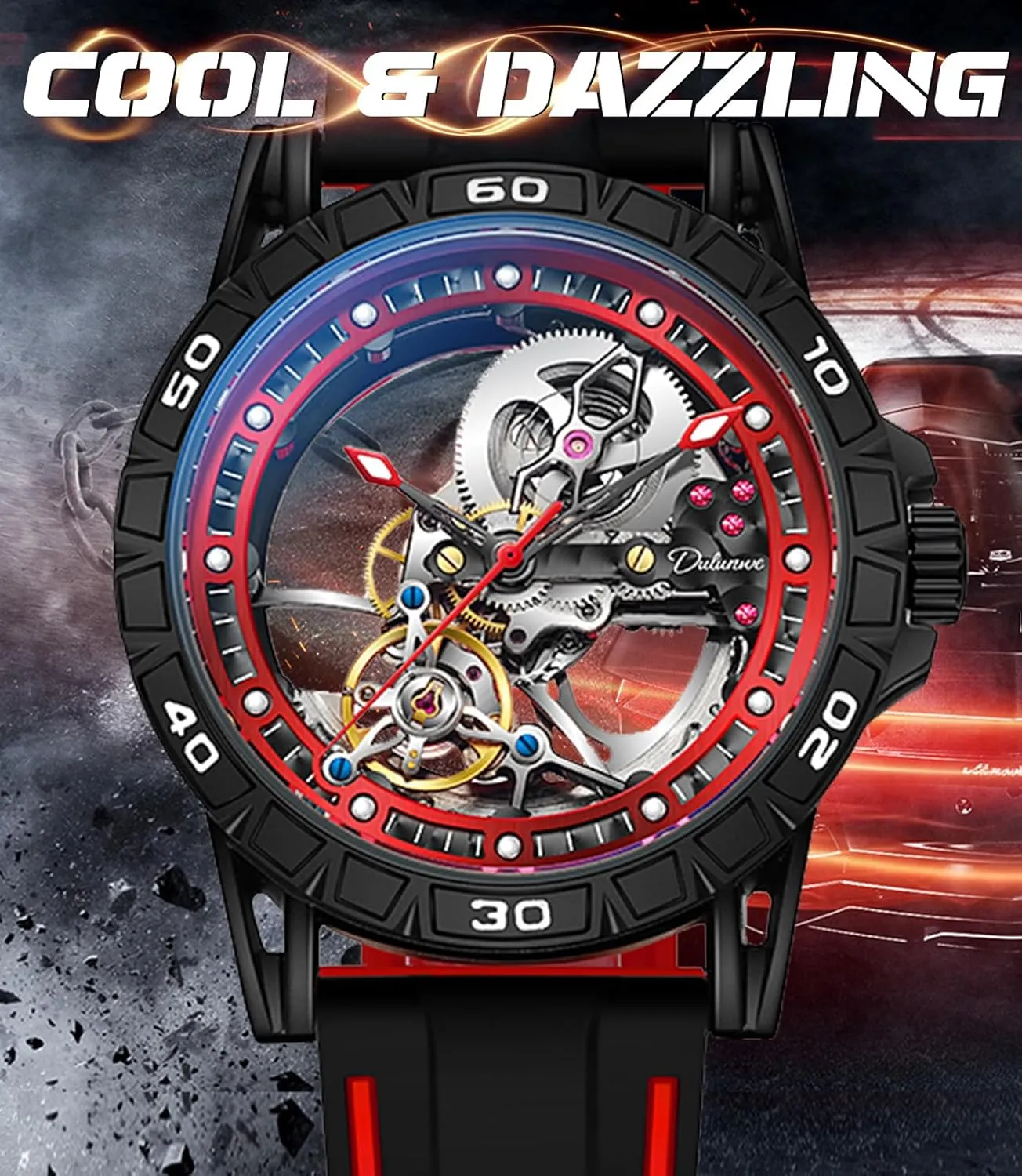 Automatic Watches, Luminous Pointer Scale Silicone Strap Wristwatch, Available In 5 Colors: Red Orange debatable basket Yellow Blue And Black FORSINING Men'S Skeleton Self-Wind Mechanical Watch, Gear Hollow Tourbillon 