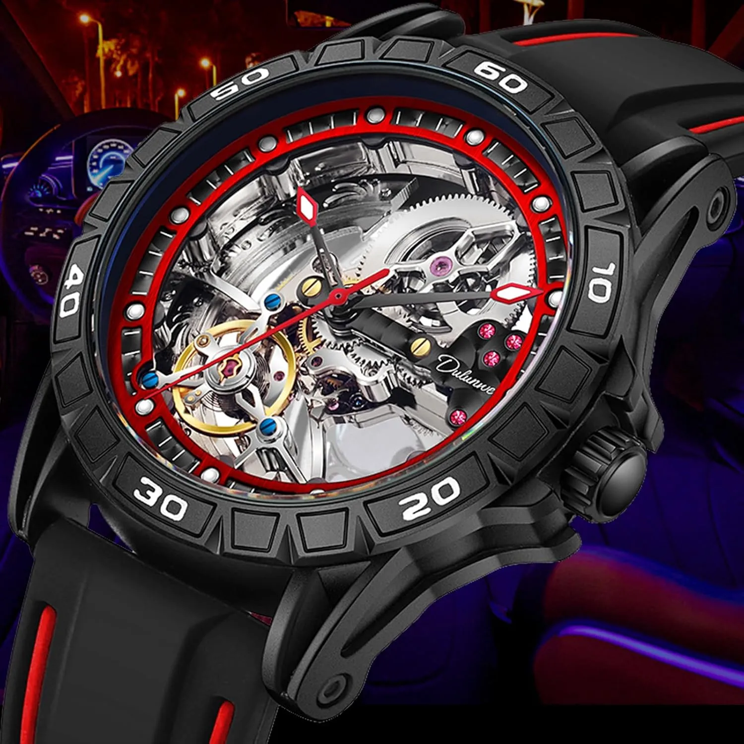 Automatic Watches, Luminous Pointer Scale Silicone Strap Wristwatch, Available In 5 Colors: Red Orange debatable basket Yellow Blue And Black FORSINING Men'S Skeleton Self-Wind Mechanical Watch, Gear Hollow Tourbillon 