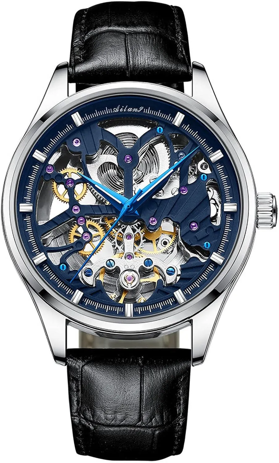 Automatic Watches Skeleton Male grain languish coast cash Wristwatch with Leather Band Men's 