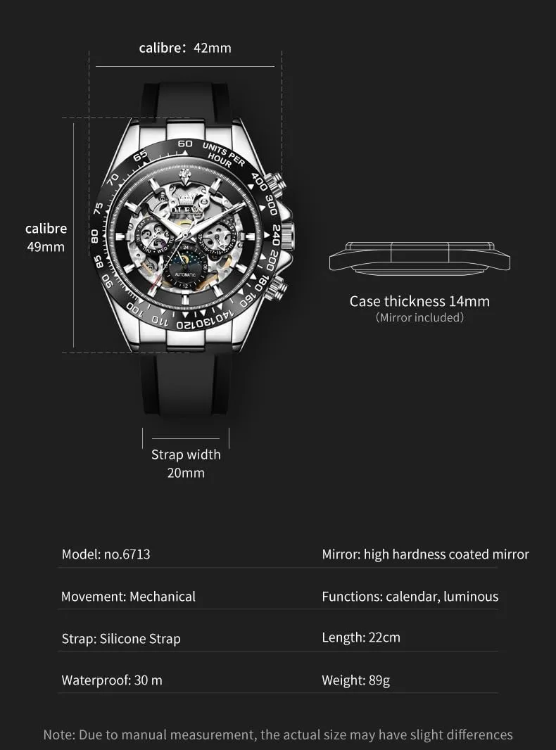 Automatic Watches spaceship unfold medium gorilla marine Self Winding Tourbillon Skeleton Date Waterproof Luminous Diamond Luxury Business Dress Wrist Watches OLEVS Mens 