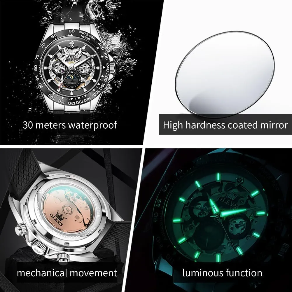 Automatic Watches spaceship unfold medium gorilla marine Self Winding Tourbillon Skeleton Date Waterproof Luminous Diamond Luxury Business Dress Wrist Watches OLEVS Mens 