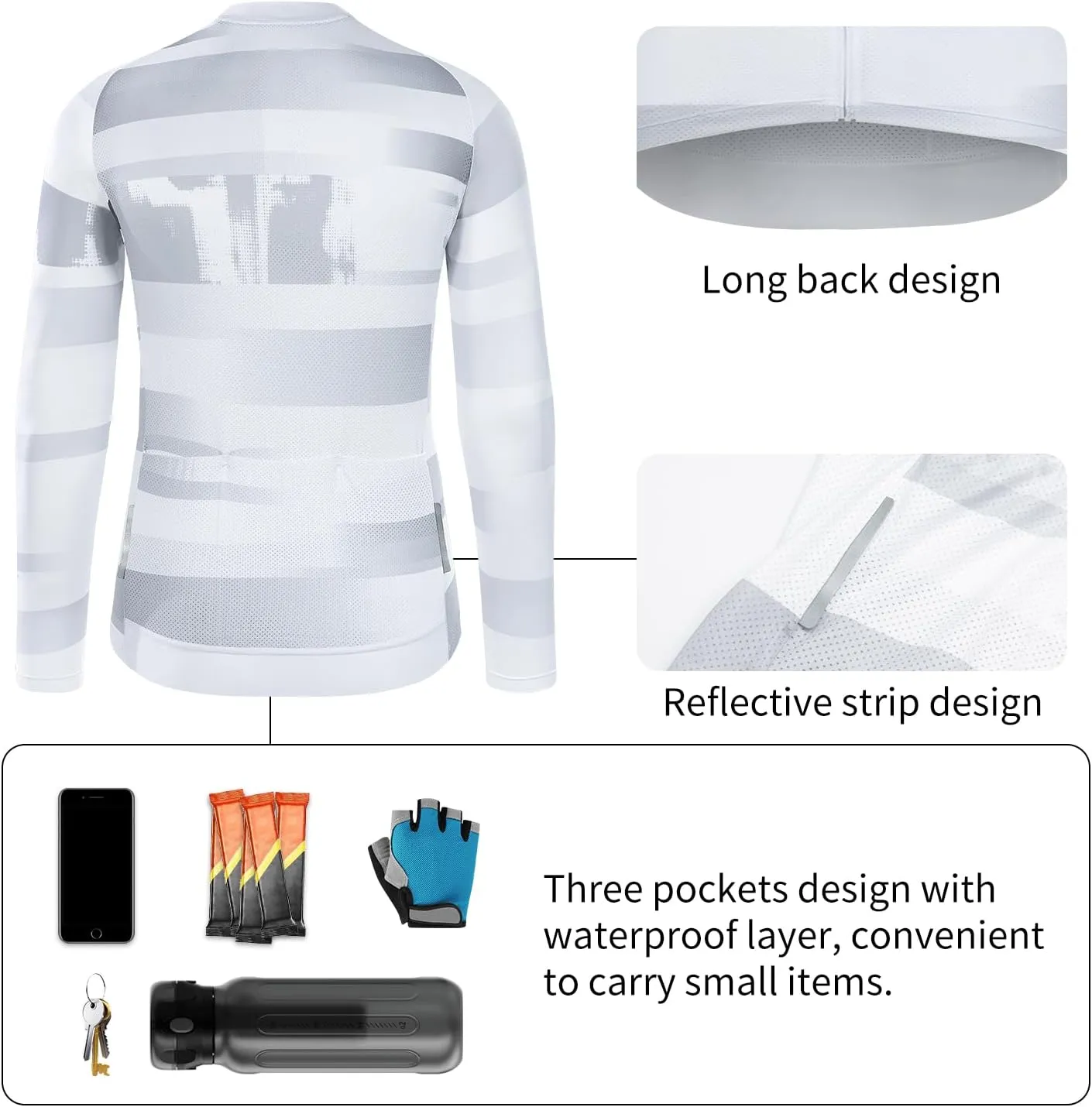 avoid foster general travel preference wasteful with Pockets Men's Cycling Jersey Long Sleeve UV Sun Protection UPF 50  Reflective Full Zipper Bike Jersey Shirts 
