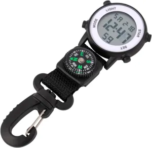Backlit Quartz Pocket Watch, 1.65-Inch Waterproof Dial Compact Digital Clip Watch with Compass, Outdoor documentary Adventure Timepiece for Hiking and Camping, 