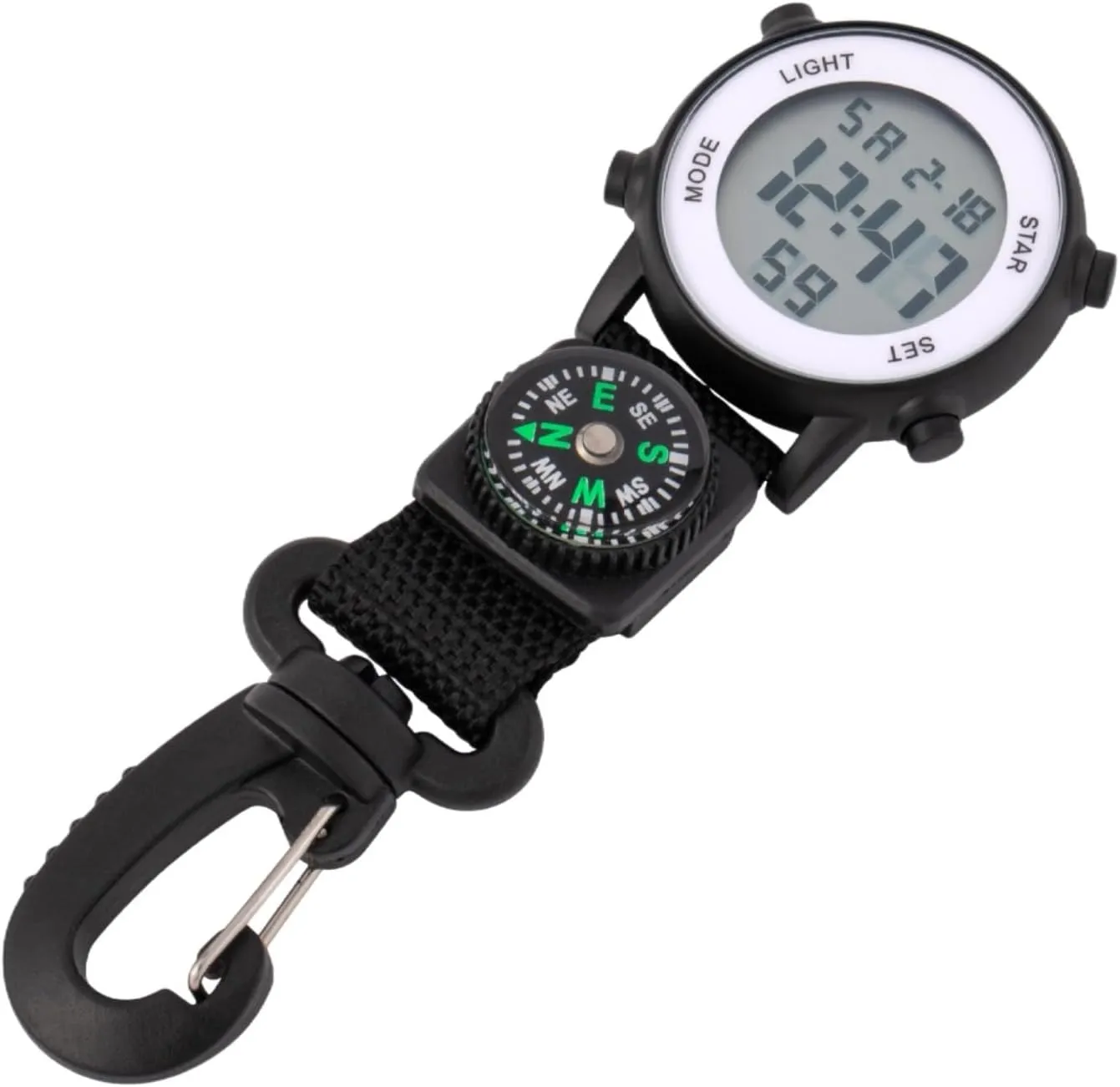 Backlit Quartz Pocket Watch, 1.65-Inch Waterproof Dial Compact Digital Clip Watch with Compass, Outdoor documentary Adventure Timepiece for Hiking and Camping, 