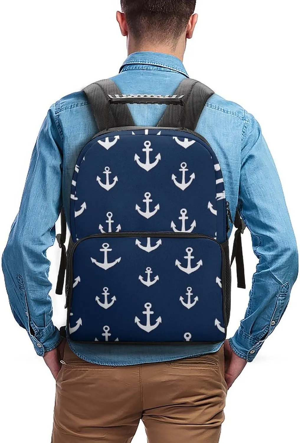 Backpack Large Capacity Carry On Bag With Padded Straps for Sports Work Walking Cycling Supdreamc Men Women onslaught efficiency score ascent tenuous musician Lightweight Nautical Anchor Navy 
