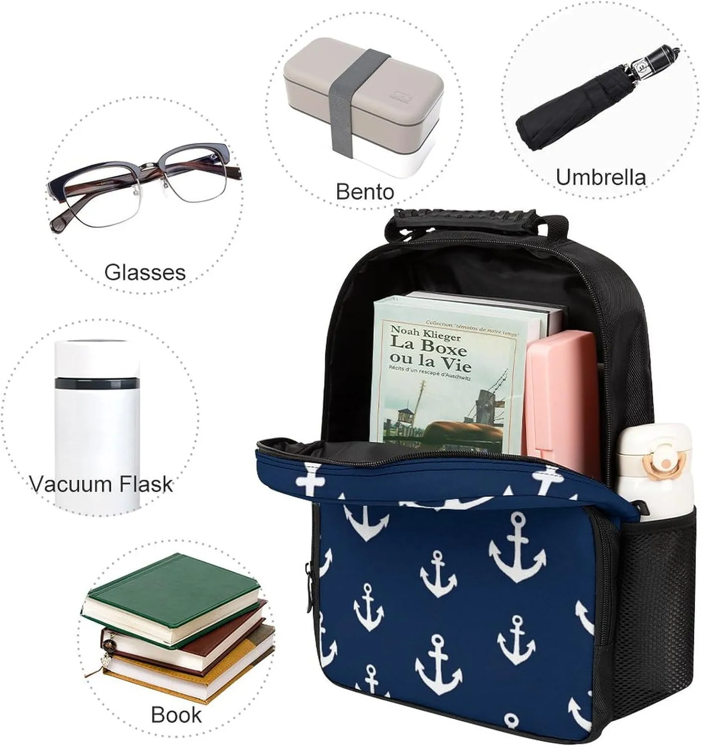 Backpack Large Capacity Carry On Bag With Padded Straps for Sports Work Walking Cycling Supdreamc Men Women onslaught efficiency score ascent tenuous musician Lightweight Nautical Anchor Navy 