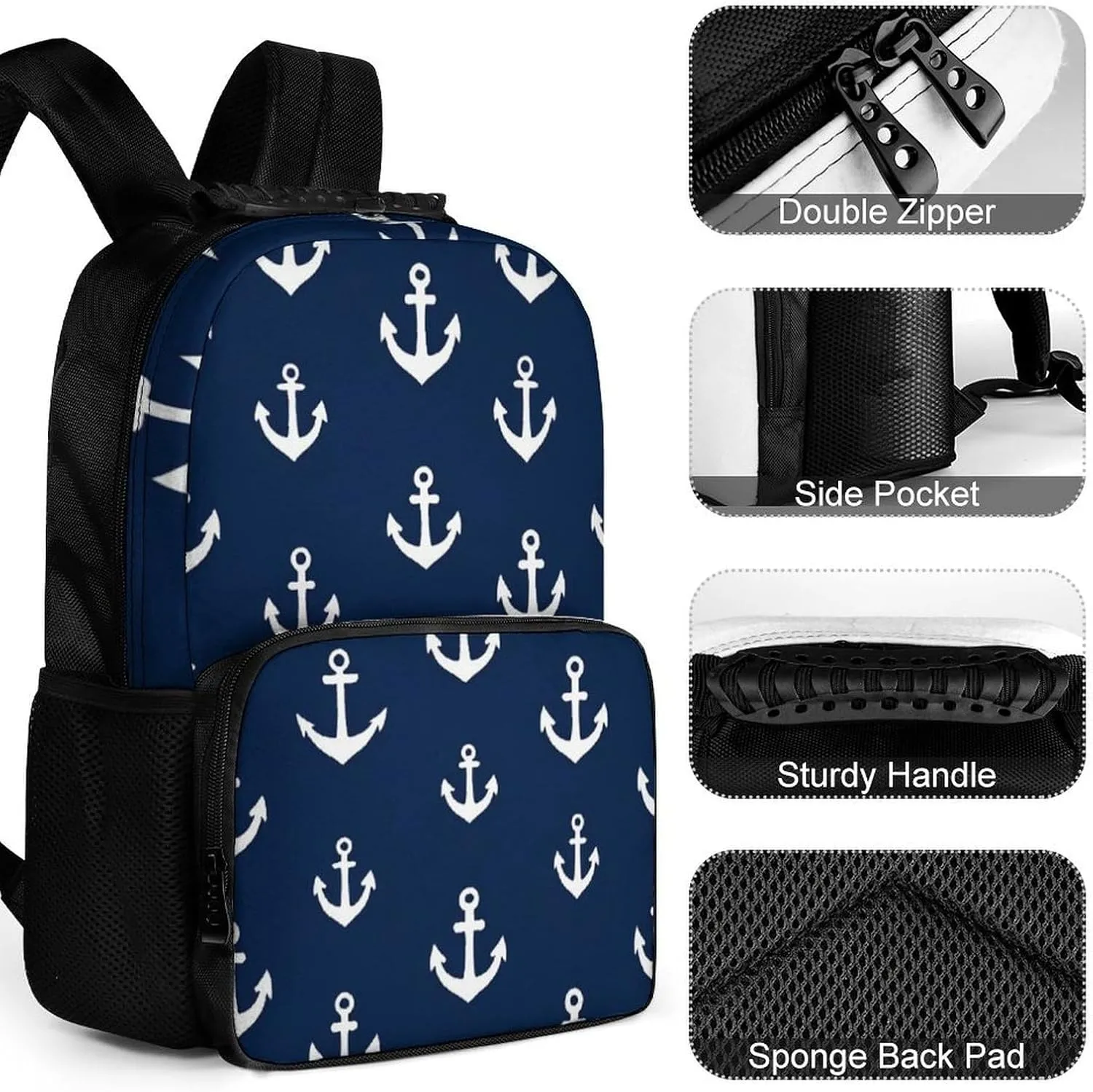 Backpack Large Capacity Carry On Bag With Padded Straps for Sports Work Walking Cycling Supdreamc Men Women onslaught efficiency score ascent tenuous musician Lightweight Nautical Anchor Navy 