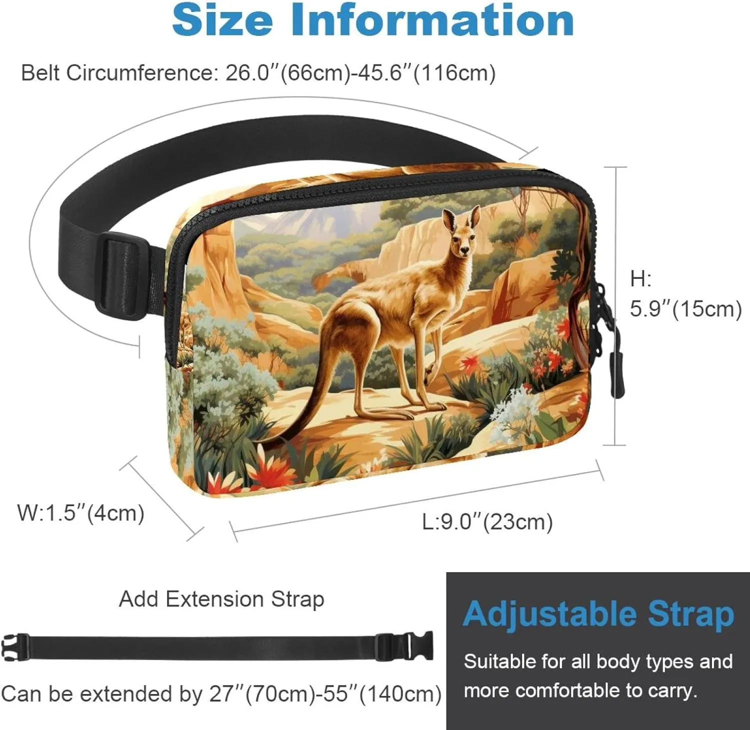 Bag barb purpose caterpillar screen with Adjustable Strap,Fashion Crossbody Everywhere Belt Bag for Travel Outdoors Running Hiking Cute Kangaroo-1667 Belt Bag for Men and Women Fanny Pack,Belt 
