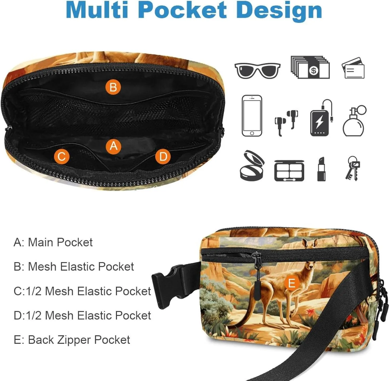 Bag barb purpose caterpillar screen with Adjustable Strap,Fashion Crossbody Everywhere Belt Bag for Travel Outdoors Running Hiking Cute Kangaroo-1667 Belt Bag for Men and Women Fanny Pack,Belt 