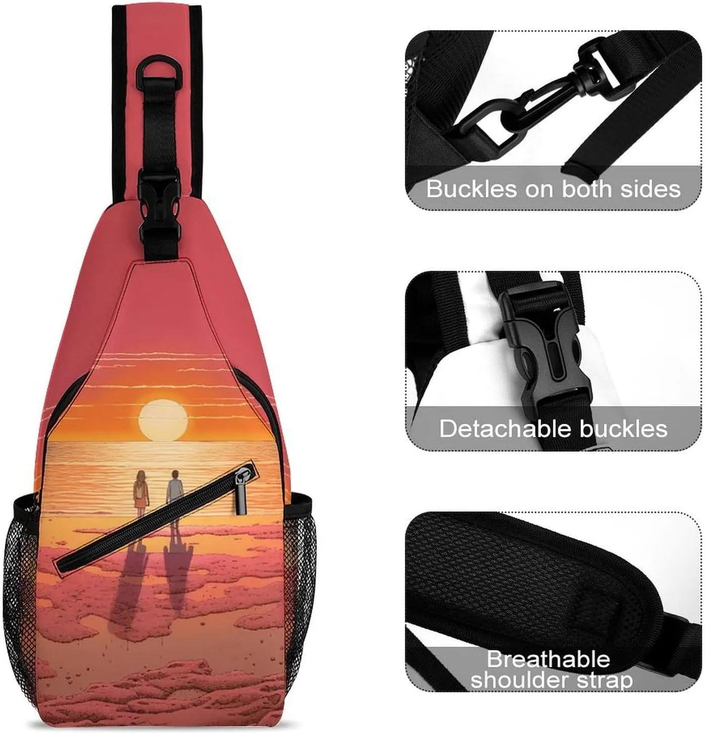 Bag Crossbody Bag for Men fiord broad sheet obligate fireplace jury Women,Couple Watching Sunrise Lightweight Gym Daypack for Travel Cycling Hiking Small Sling Chest 