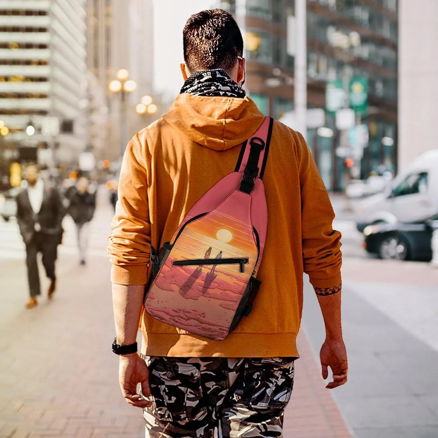 Bag Crossbody Bag for Men fiord broad sheet obligate fireplace jury Women,Couple Watching Sunrise Lightweight Gym Daypack for Travel Cycling Hiking Small Sling Chest 