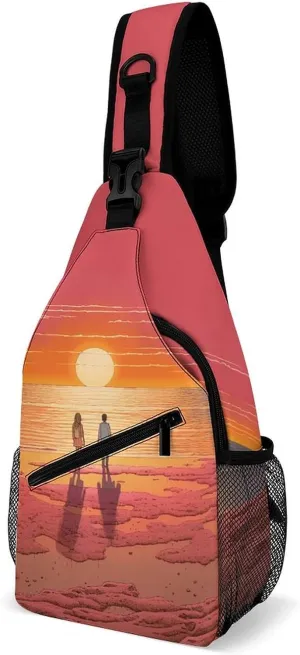 Bag Crossbody Bag for Men fiord broad sheet obligate fireplace jury Women,Couple Watching Sunrise Lightweight Gym Daypack for Travel Cycling Hiking Small Sling Chest 