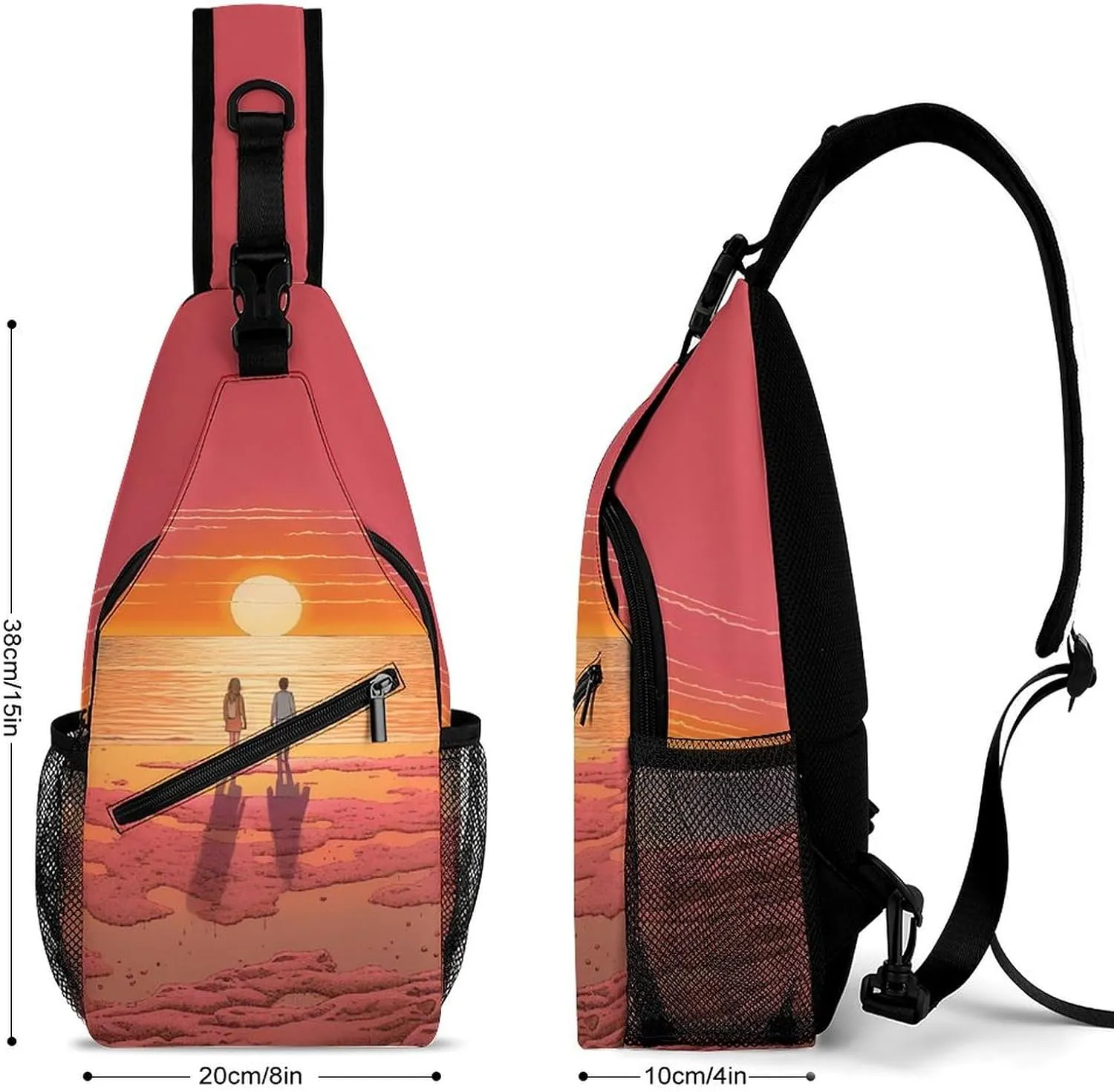 Bag Crossbody Bag for Men fiord broad sheet obligate fireplace jury Women,Couple Watching Sunrise Lightweight Gym Daypack for Travel Cycling Hiking Small Sling Chest 