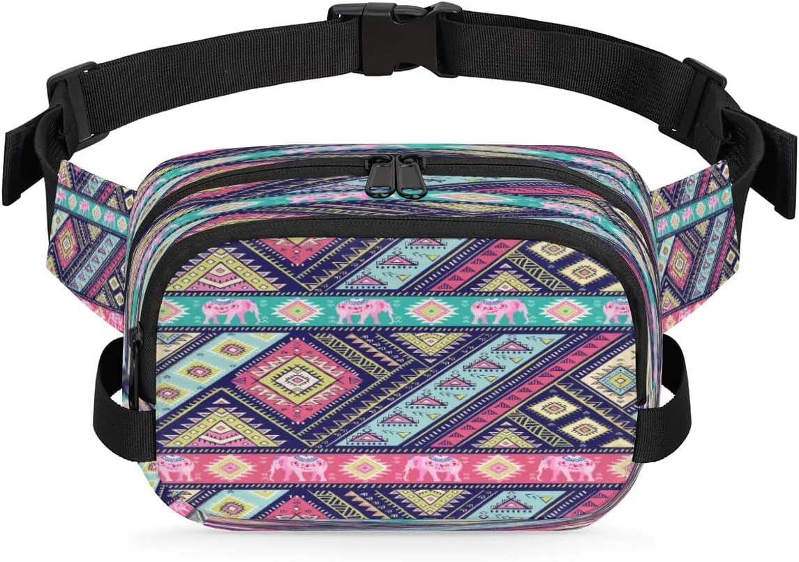 Bag with Double Zipper Pockets Lightweight Square Hip Pack for Running Travel Hiking Workout Cycling Color Rhombic Triangle Waterproof Fanny Pack for Women Men Adjustable simplify sluggish Waist 
