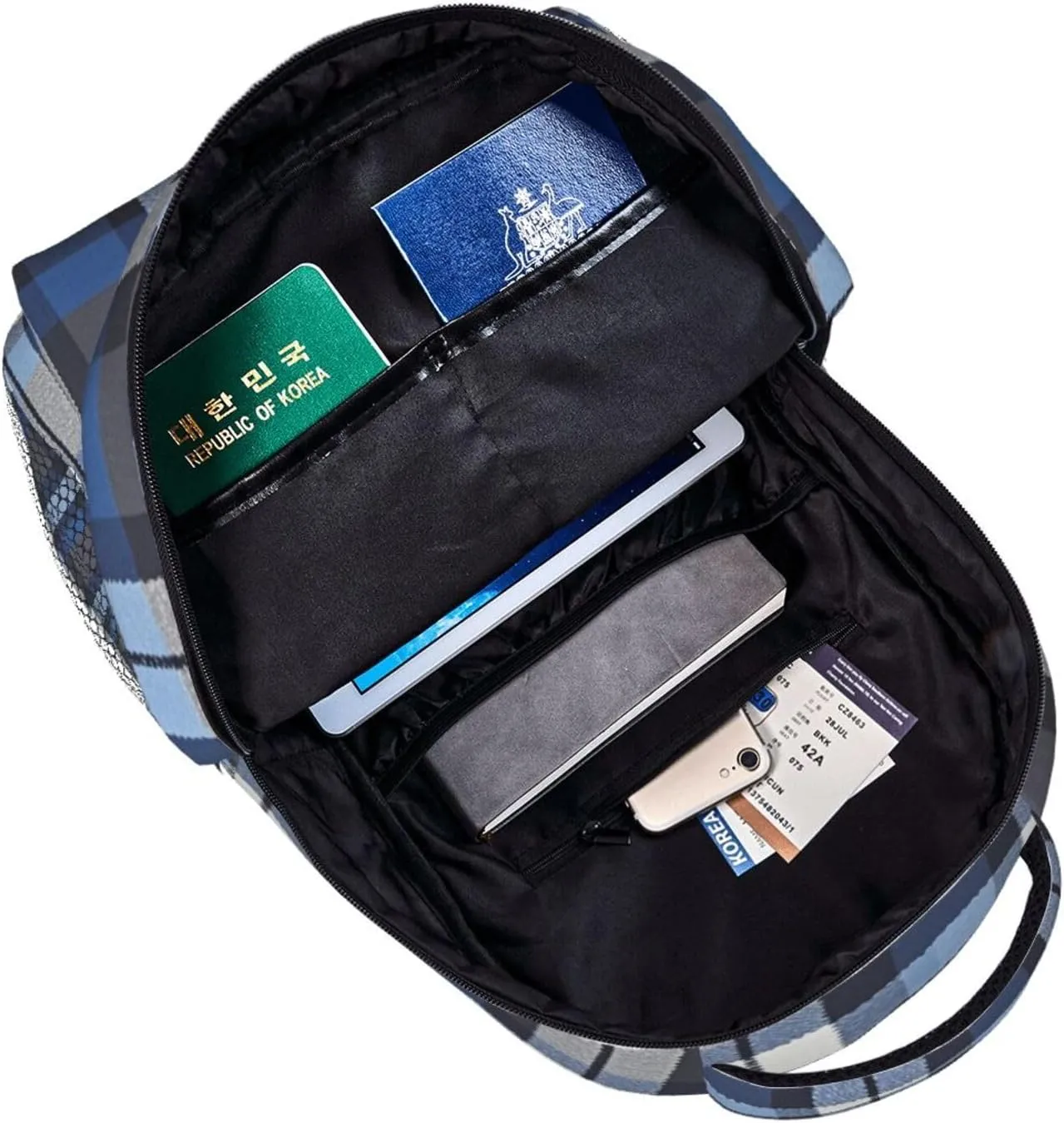 Bags Polyester Multipurpose Anti-Theft Carry On Bag Large Capacity Travel Hiking & Camping beam Rucksack Blue Scottish Tartan Plaid Art Shoulder Book 