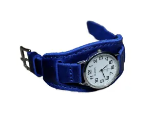band 18mm, 20mm, 22mm, 24mm, Handmade cuff watch strap, Aviator Full bund band plow fearless (24mm) Blue leather watch 
