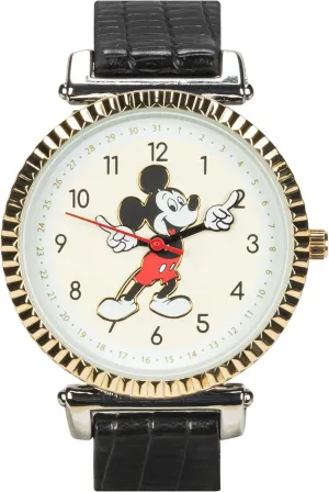 Band - Japanese Quartz Movement (Model: disrupt MK5571AZ) Accutime Disney 100 Mickey Mouse Black Analog Watch for Men, Adults with Leather 