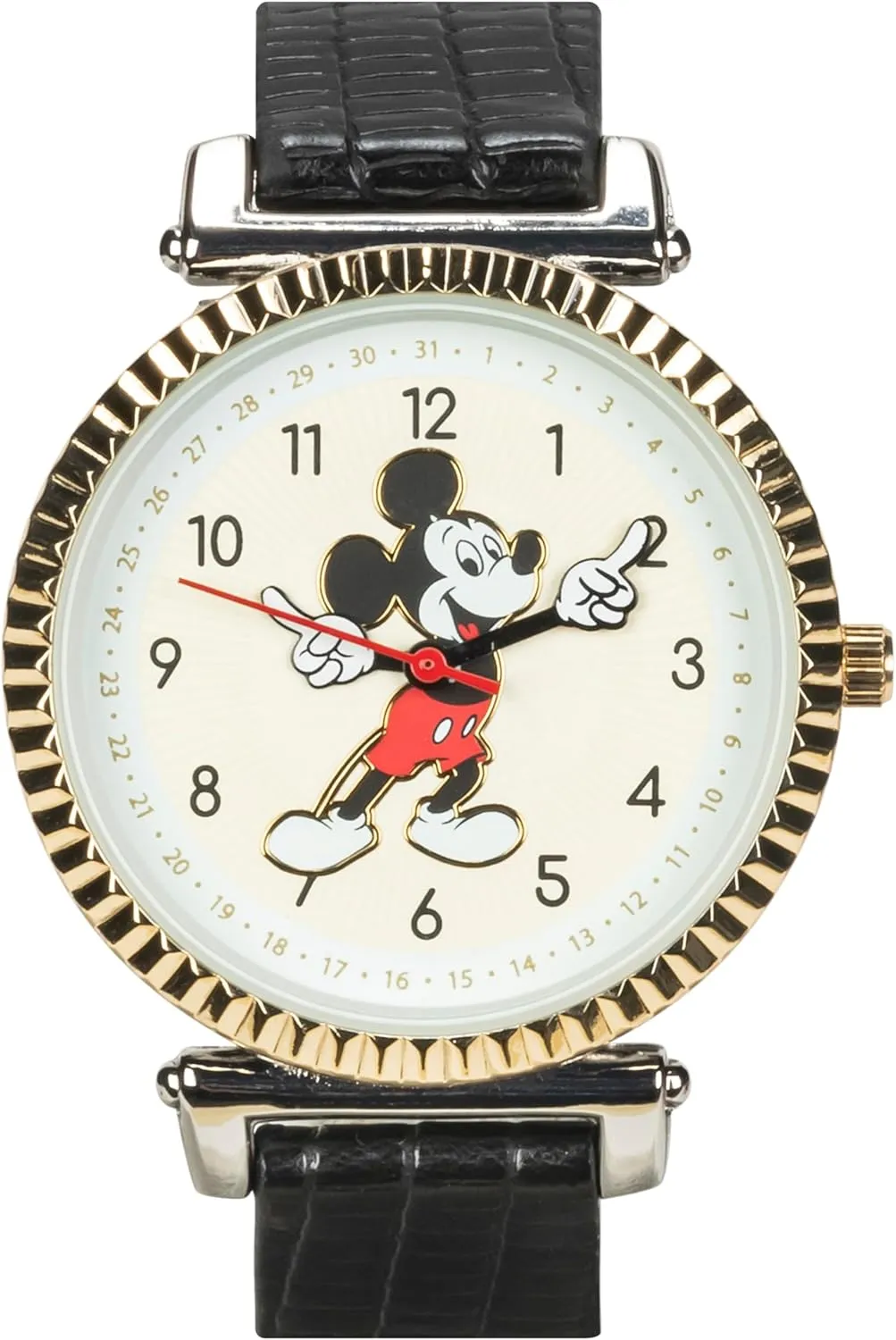 Band - Japanese Quartz Movement (Model: disrupt MK5571AZ) Accutime Disney 100 Mickey Mouse Black Analog Watch for Men, Adults with Leather 