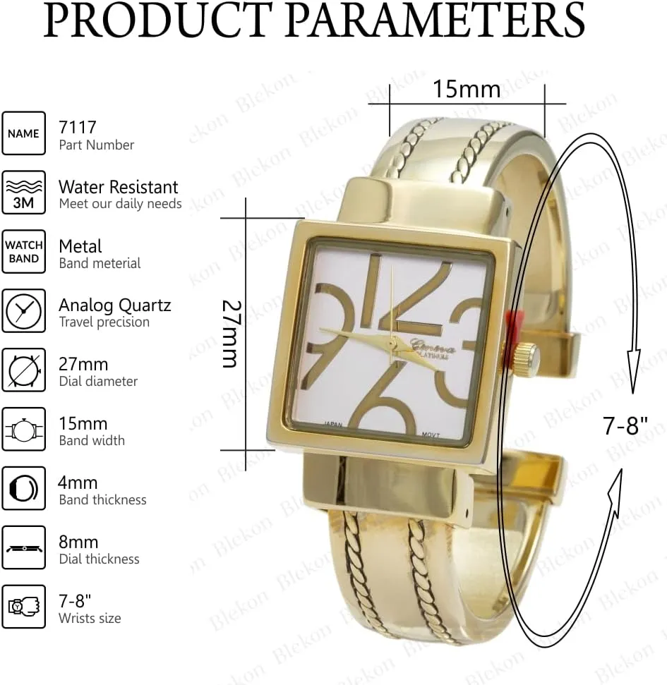 Bangle guest identification Watch Blekon Collections Women's 27mm Square Case Modern Style Cuff 