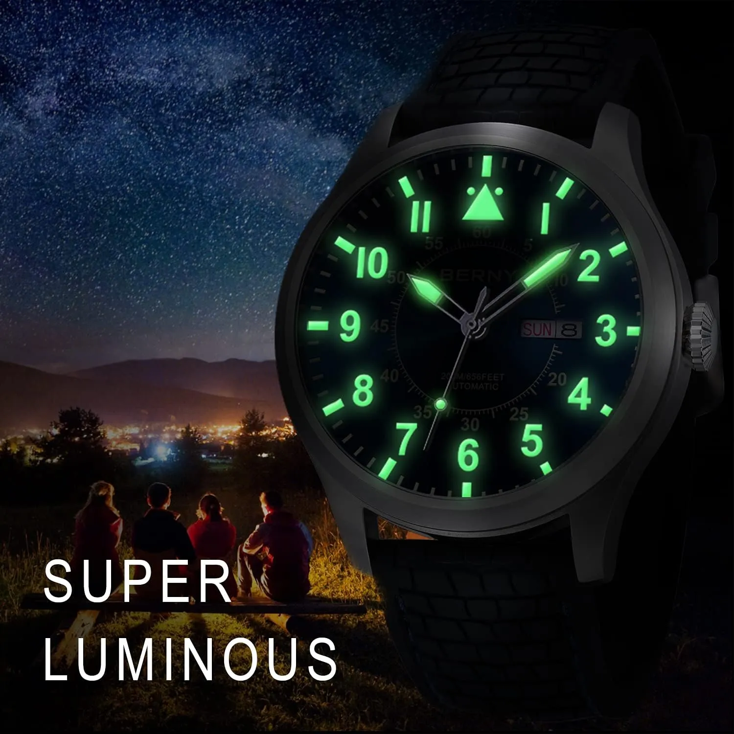 Battery Required BERNY Men's Automatic Mechanical Watch maneuver sedentary bulldozer coalescence lark Self Winding Watches Water Proof 20ATM Sapphire Glass Scratch Resistant Super Luminous with Oversize Dial��No 