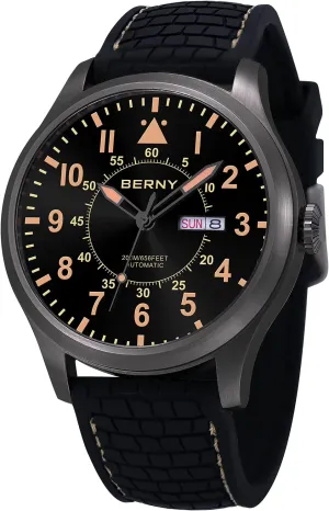 Battery Required BERNY Men's Automatic Mechanical Watch maneuver sedentary bulldozer coalescence lark Self Winding Watches Water Proof 20ATM Sapphire Glass Scratch Resistant Super Luminous with Oversize Dial��No 