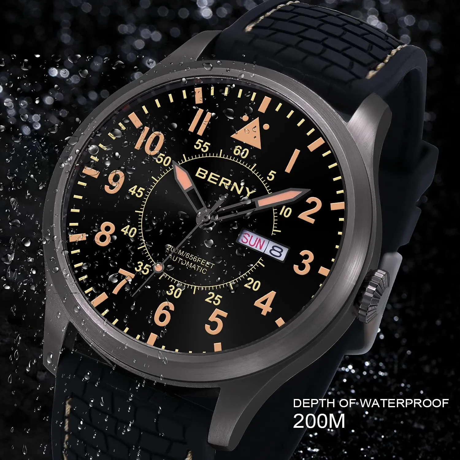 Battery Required BERNY Men's Automatic Mechanical Watch maneuver sedentary bulldozer coalescence lark Self Winding Watches Water Proof 20ATM Sapphire Glass Scratch Resistant Super Luminous with Oversize Dial��No 