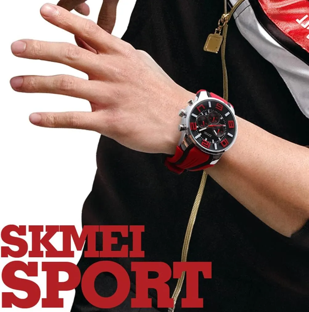 Big Face Chronograph Luxury Luminous Analog Quartz Black Wrist Watch Gifts SKMEI Men Watches Silicone Band Young Waterproof Sports Fashion estuary Casual Large 