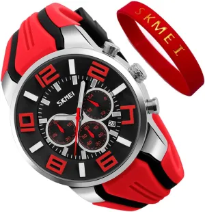 Big Face Chronograph Luxury Luminous Analog Quartz Black Wrist Watch Gifts SKMEI Men Watches Silicone Band Young Waterproof Sports Fashion estuary Casual Large 