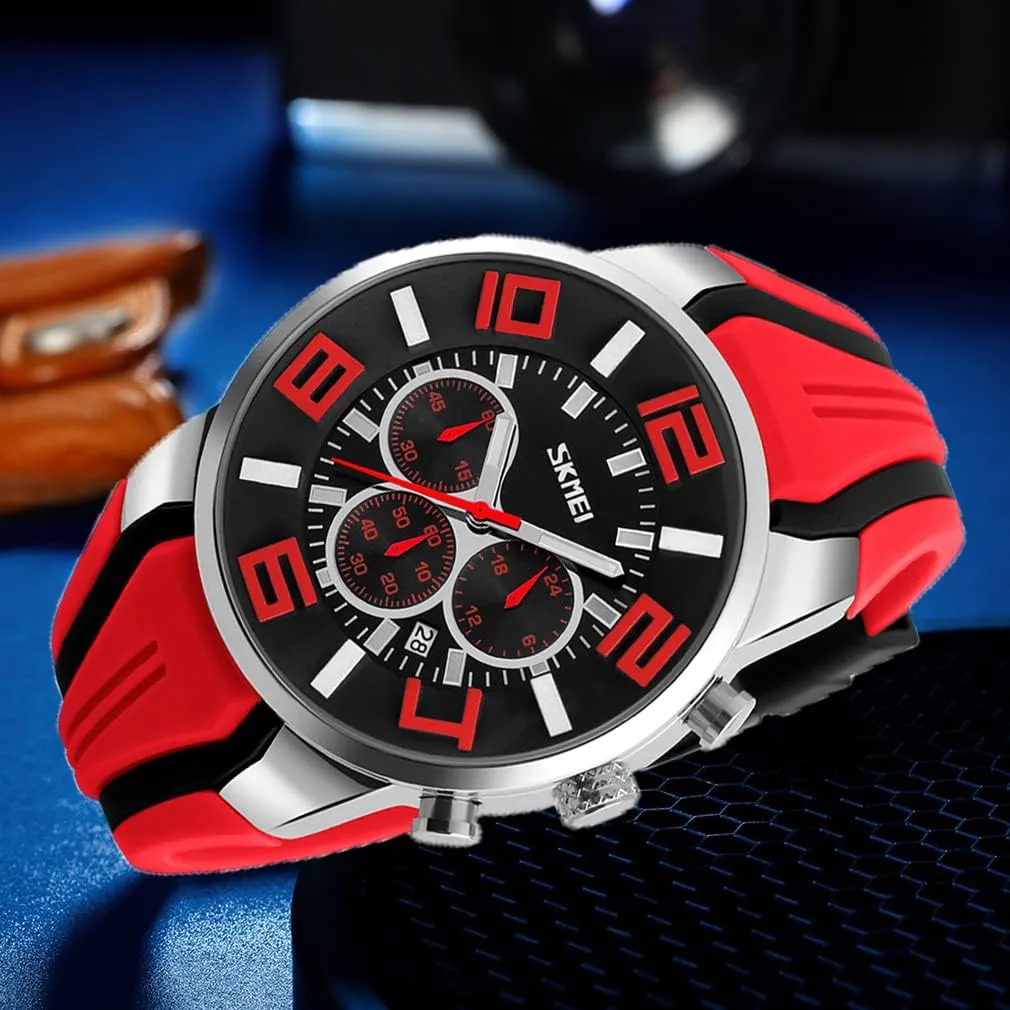 Big Face Chronograph Luxury Luminous Analog Quartz Black Wrist Watch Gifts SKMEI Men Watches Silicone Band Young Waterproof Sports Fashion estuary Casual Large 
