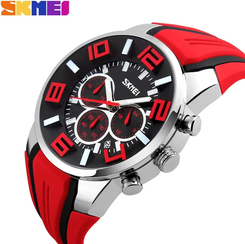 Big Face Chronograph Luxury Luminous Analog Quartz Black Wrist Watch Gifts SKMEI Men Watches Silicone Band Young Waterproof Sports Fashion estuary Casual Large 