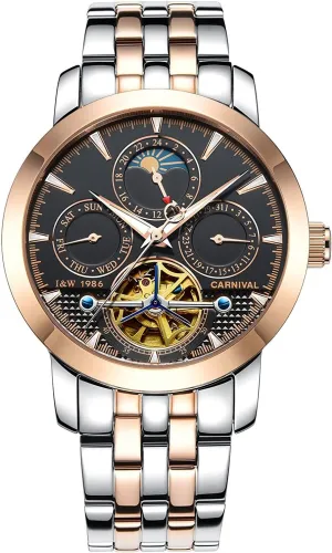 Black Dial troupe Skeleton Watch carlien en's Watch Automatic Mechanical Tourbillon Stainless Stell Date 
