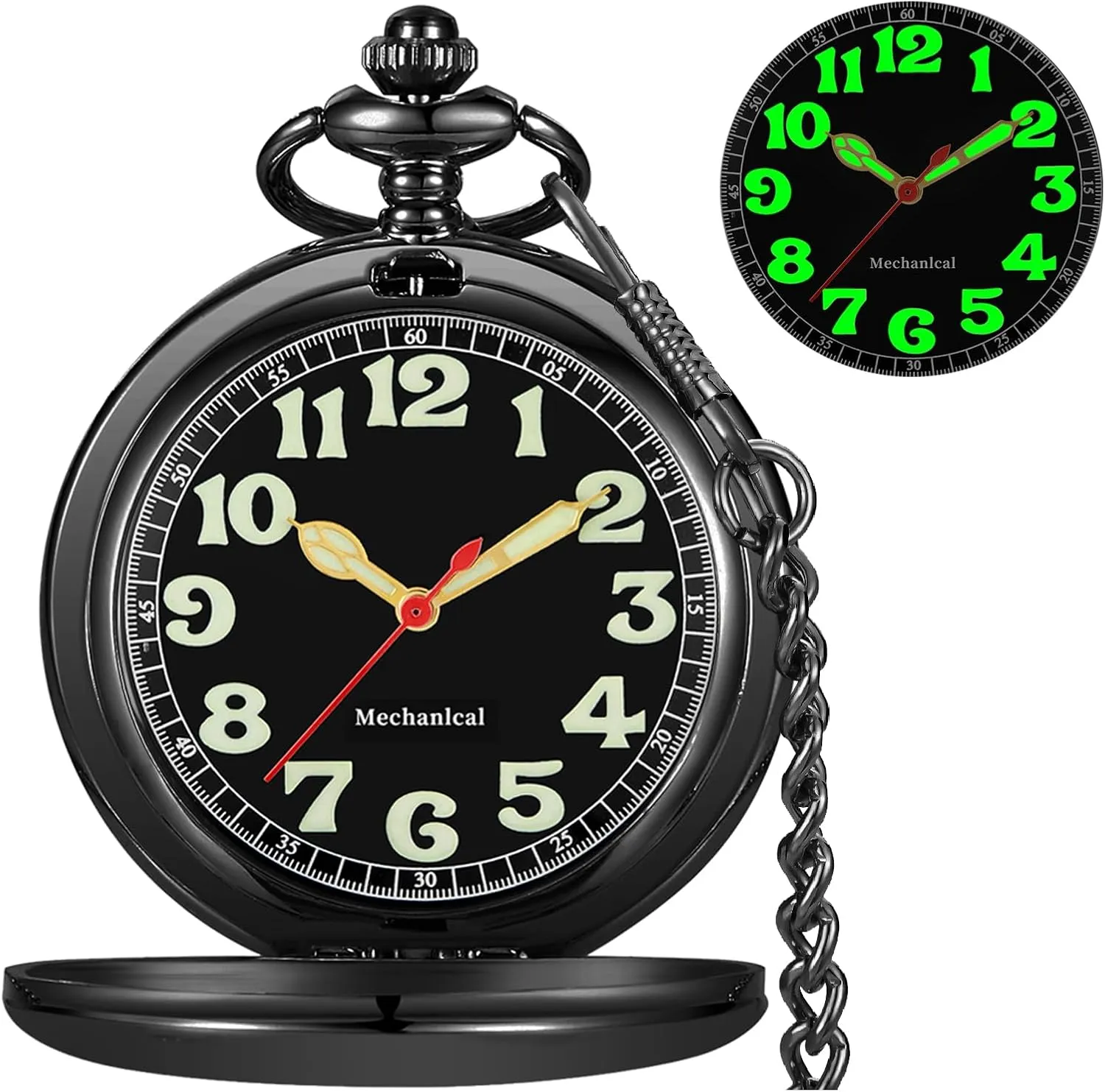 Black Golden Case Roman Numerals with Gift Box fabulous Mens Pocket Watch Skeleton Mechanical Hand Winding Half Hunter Silver 