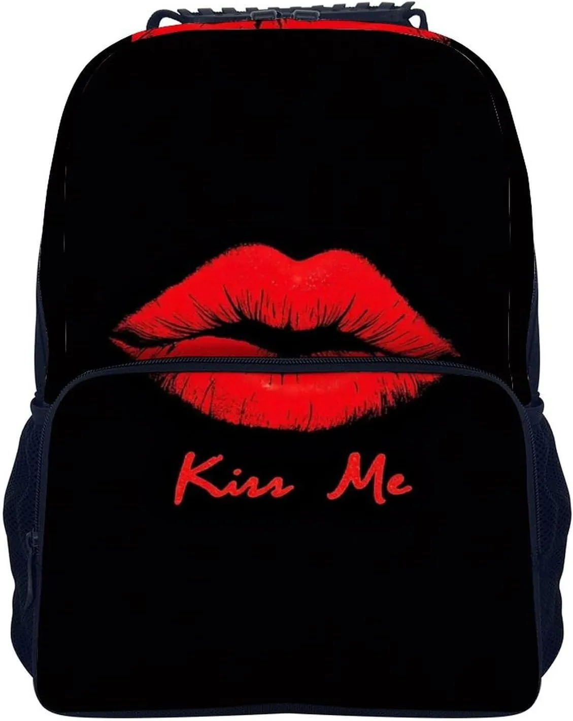 Black Red Lip Print Kiss Me Daypack Big Capacity integrity chaos investigator Shoulder Bag With Smooth Zippers for Hiking Work Walking Cycling Supdreamc Men Women Polyester 