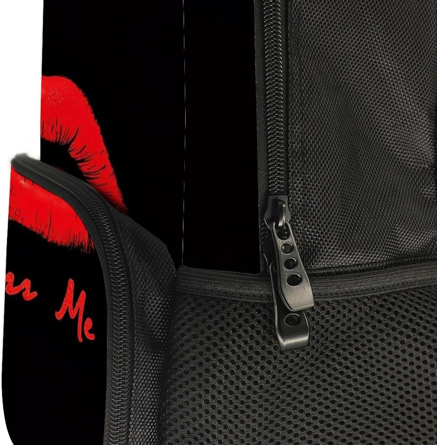 Black Red Lip Print Kiss Me Daypack Big Capacity integrity chaos investigator Shoulder Bag With Smooth Zippers for Hiking Work Walking Cycling Supdreamc Men Women Polyester 